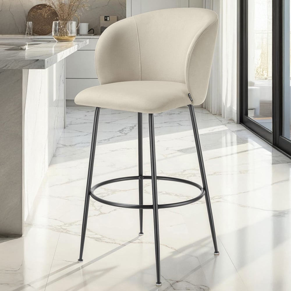 tectake Luana Cream and Black Velvet Look Padded Bar Stool Set of 2 Image 1