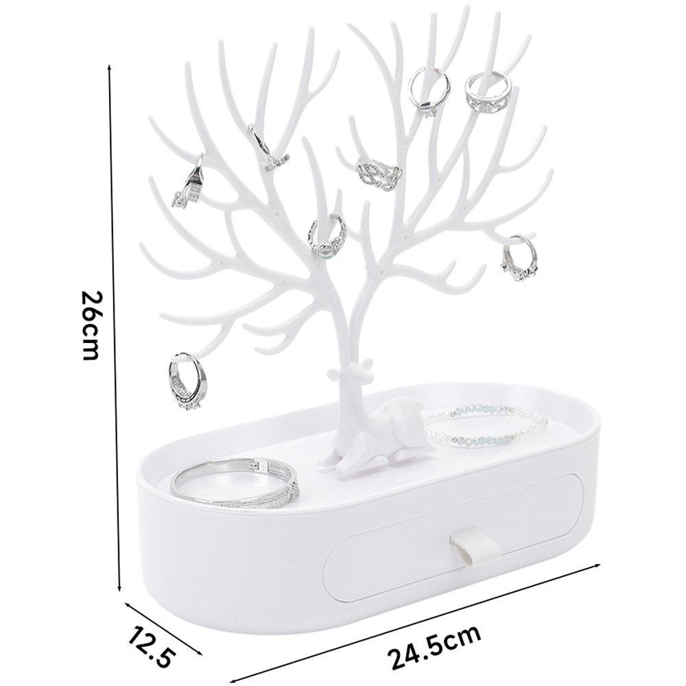 H&O Direct Single Drawer White Antlers Design Plastic Jewellery Stand Image 5