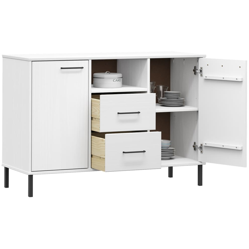 vidaXL Oslo 2 Door 2 Drawer Single Shelf White Solid Pine Wood Sideboard Image 3