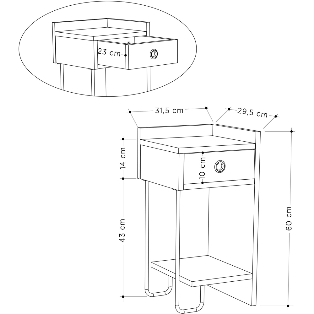 Decortie Sirius Single Drawer Single Shelf White Modern Bedside Table Image 7