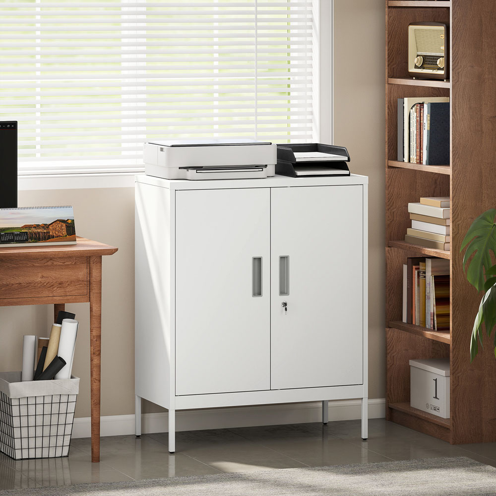 Portland 2 Door White Metal Lockable Storage Cabinet with Keys Image 3