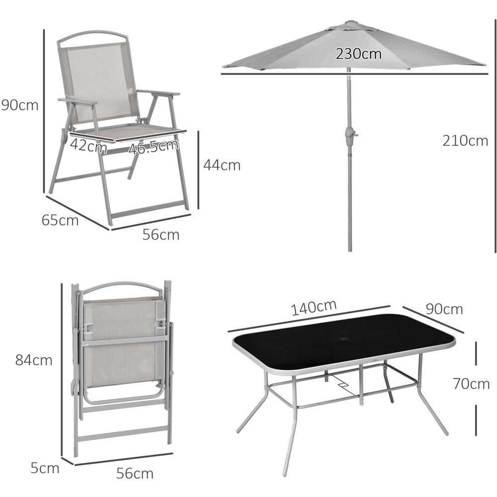 Outsunny 6 Seater Garden Dining Set with Parasol Tempered Glass Top Grey Image 9