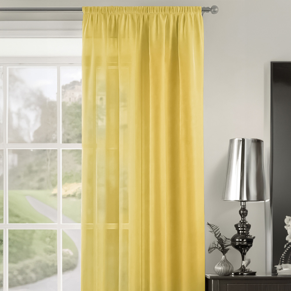 Velosso Riva Plain Ochre Slot Top Voile Panel Curtain 150 x 137cm Image 2