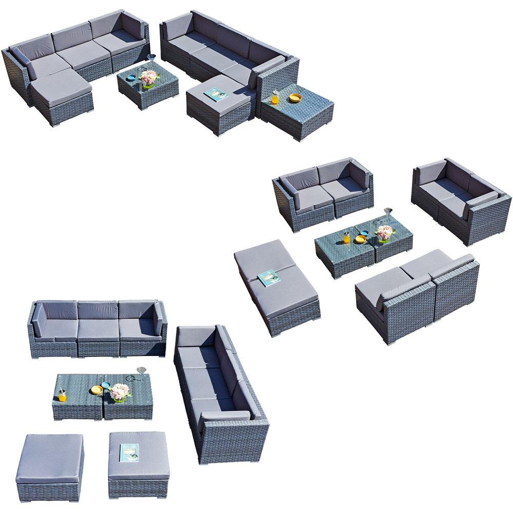 Oseasons Trinidad Deluxe 8 Seater Dove Grey Rattan Sofa Set with Grey Cushions Image 3