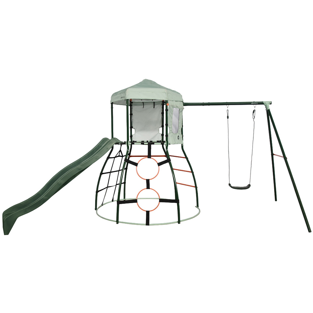 Plum Play Green Metal Climbing Dome with Slide and Swing Arm Image