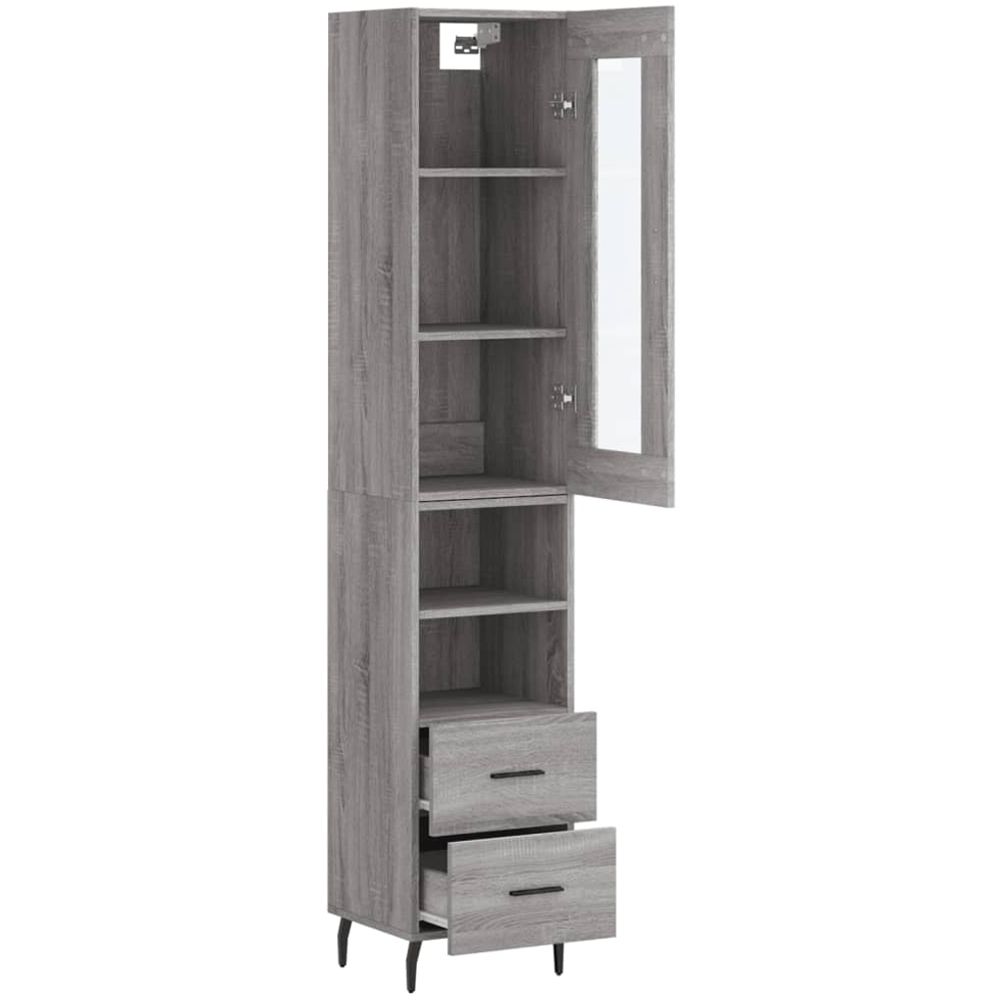 vidaXL Single Glass Door 2 Drawer 2 Shelf Grey Sonoma Highboard Image 4