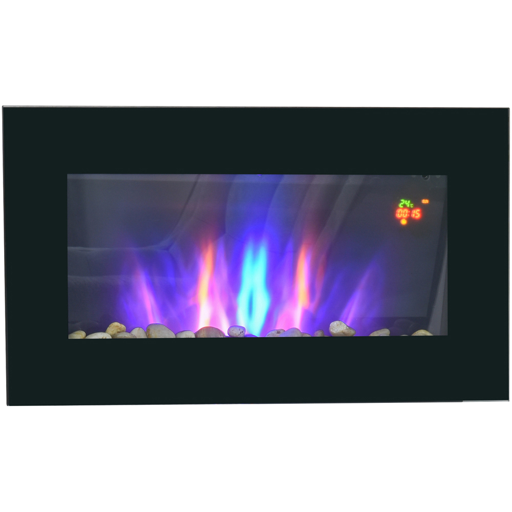 HOMCOM Ava Black Wall Mounted Glass Fireplace Heater 2000W Image 1