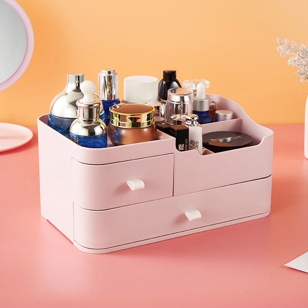 Living and Home 2 Drawer Pink Plastic Desktop Makeup Organiser Image 7