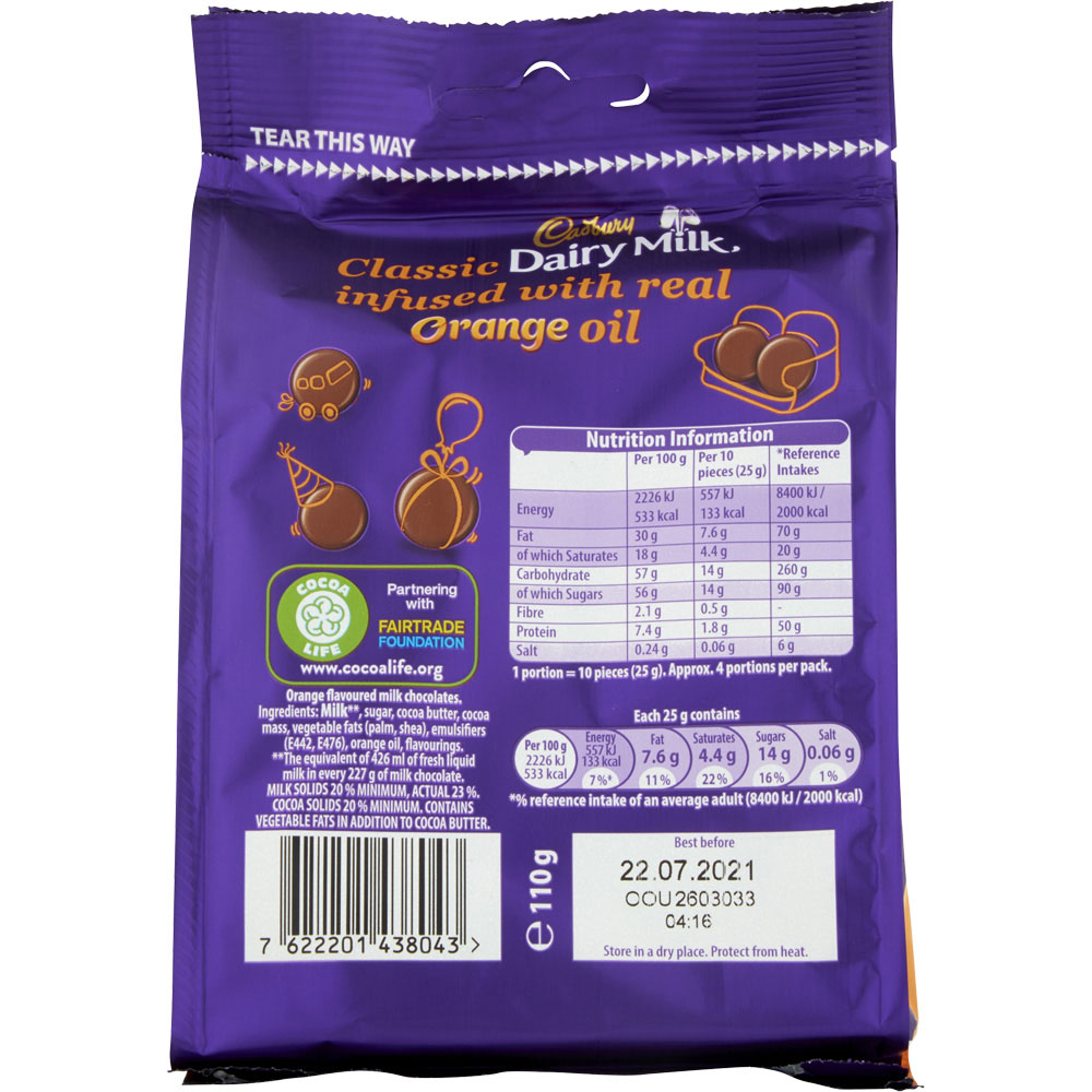 Cadbury Dairy Milk Orange Giant Buttons Chocolate Bag 110g Wilko