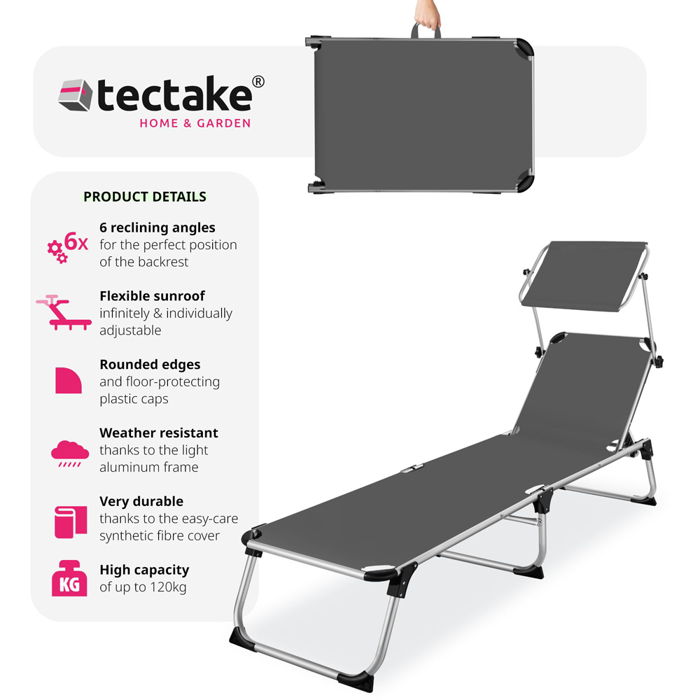 tectake Aurelie Grey 6 Step Adjustable Backrest Foldable Sun Lounger Image 6