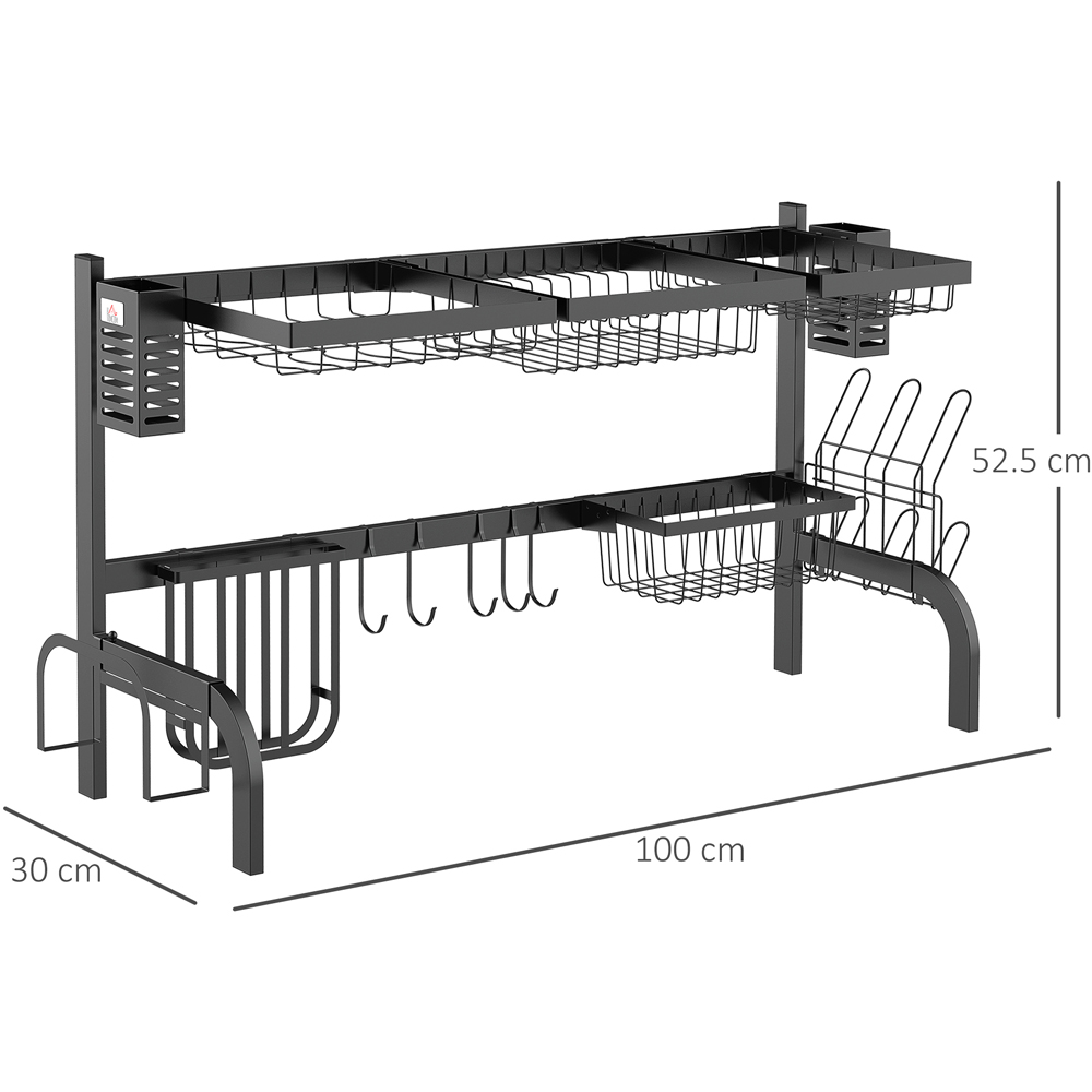 HOMCOM 2 Tier Black Over The Sink Dish Drainer Rack 100cm Image 9