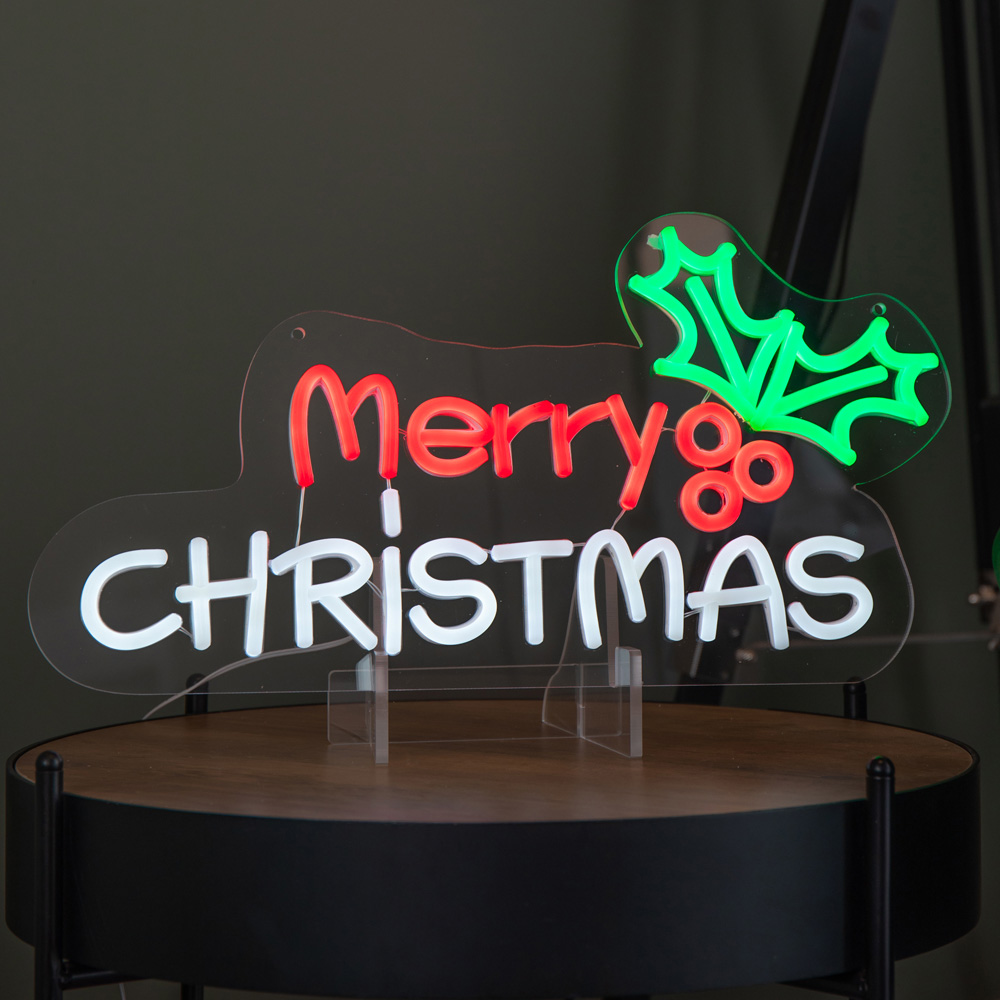 Samuel Alexander Red and White LED Light Up Merry Neon Sign 23 x 40cm Image 1