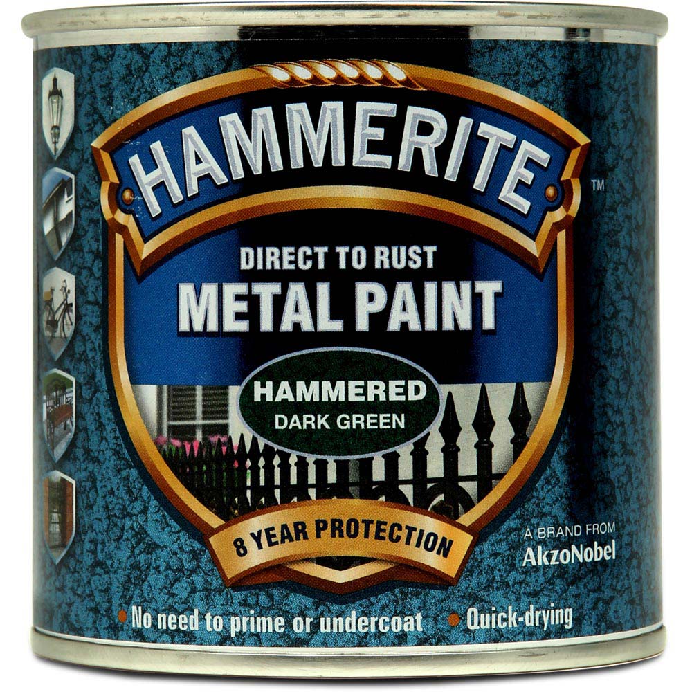 Hammerite Direct to Rust Dark Green Hammered Metal Paint 250ml Image 2
