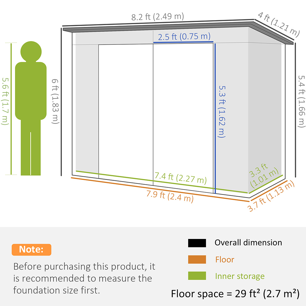 Outsunny 8 x 4ft Green Double Door Garden Storage Shed Image 8
