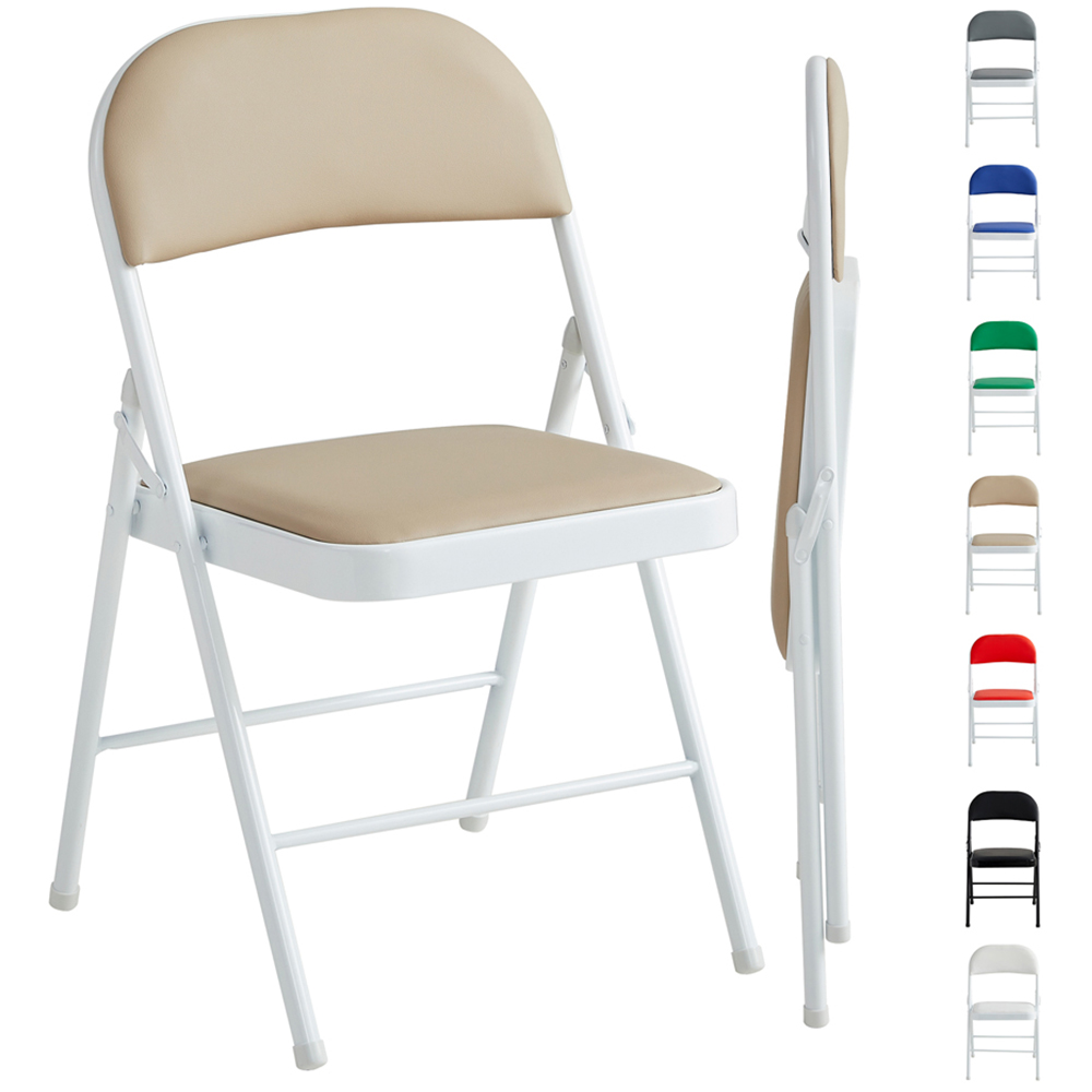 Beige Padded Folding Metal Dining Chairs Image 2