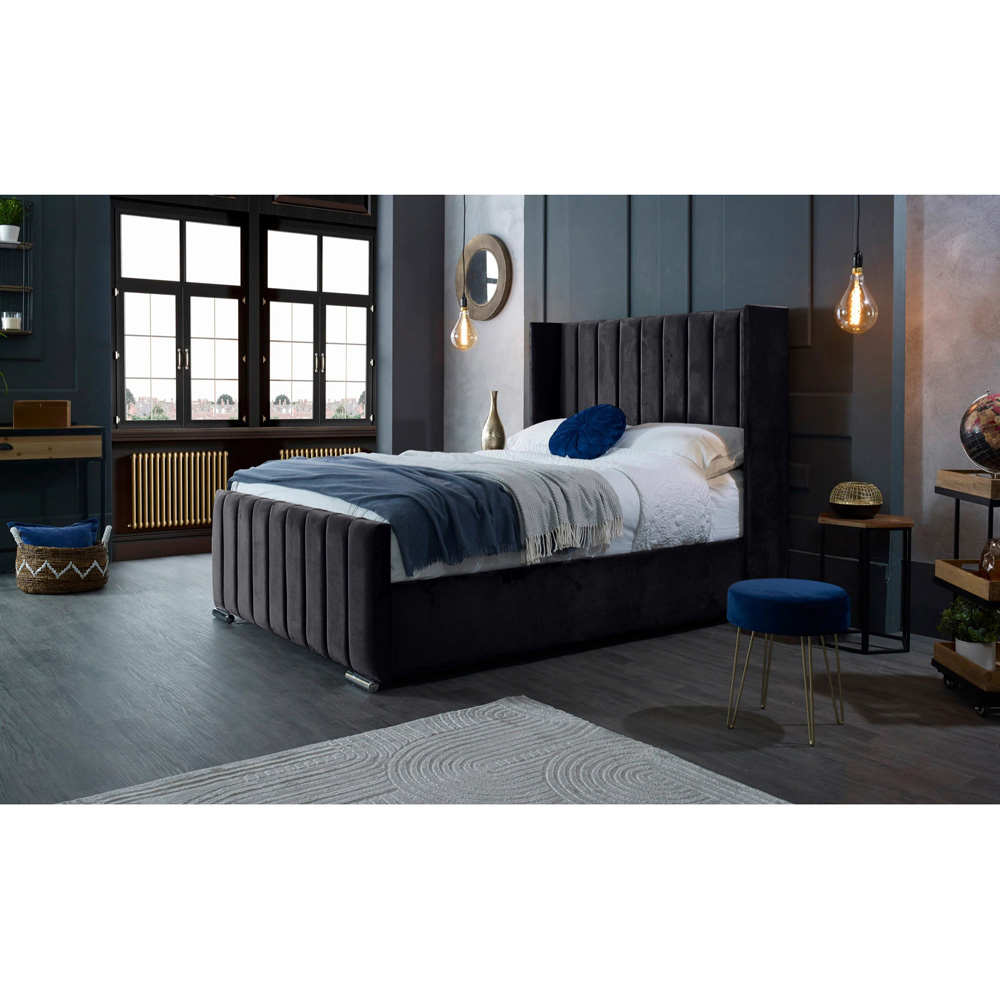 Eleganza Home Meriso King Size Steel Plush Velvet Bed Frame with Winged Headboard Image 5