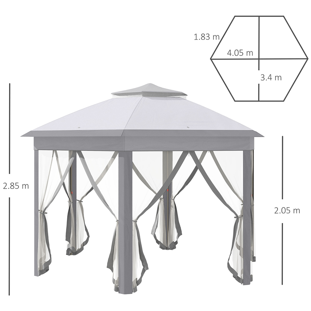 Outsunny 4 x 4m Grey Hexagon Marquee Patio Gazebo with Sides Image 6