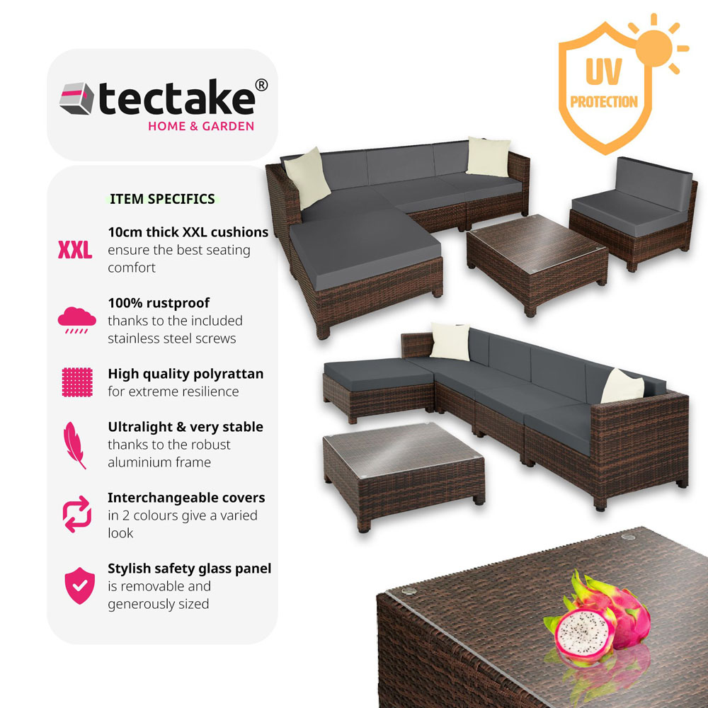 tectake Trieste Polyrattan Garden Furniture Set with Black and Brown 2 Cover Set Image 6