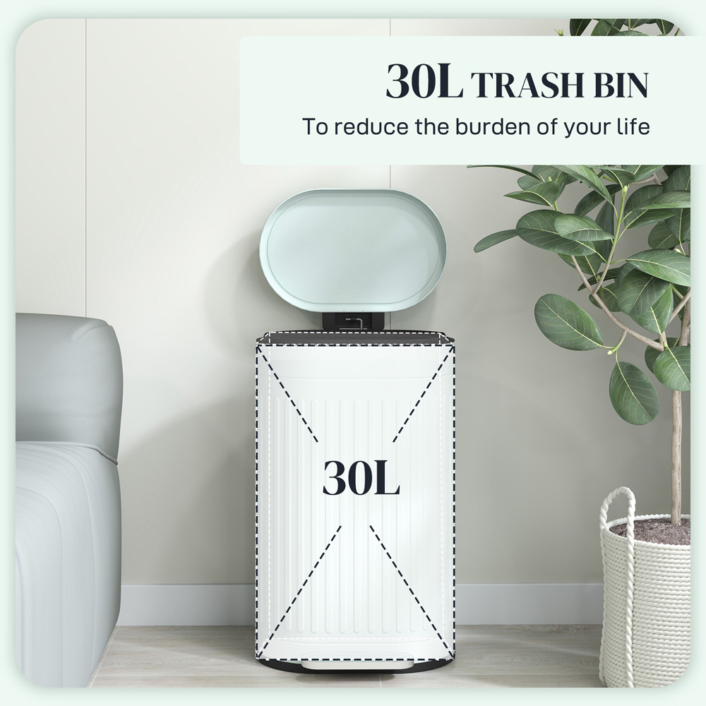 HOMCOM Light Green Metal Pedal Bin with Soft Close Lid 30L Image 8