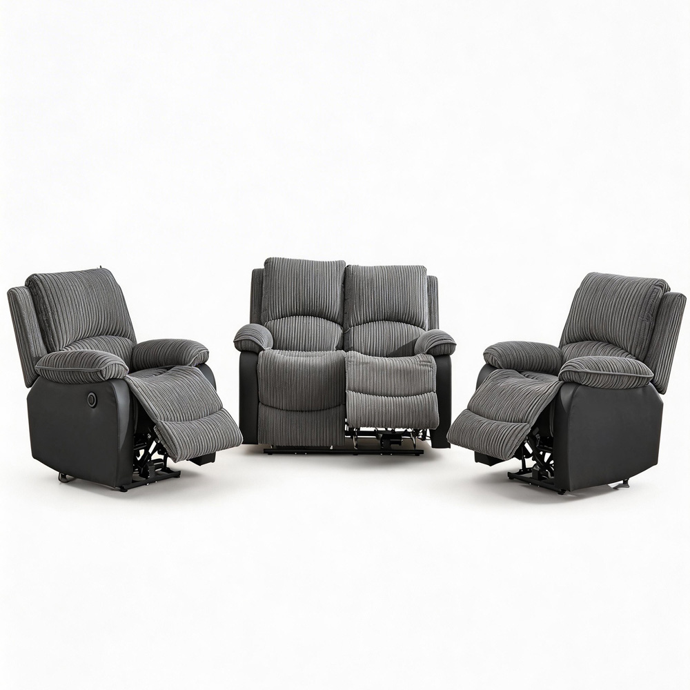 Furniture One 4 Seater Grey Sectional Corduroy Electric Recliner Sofa Image 2
