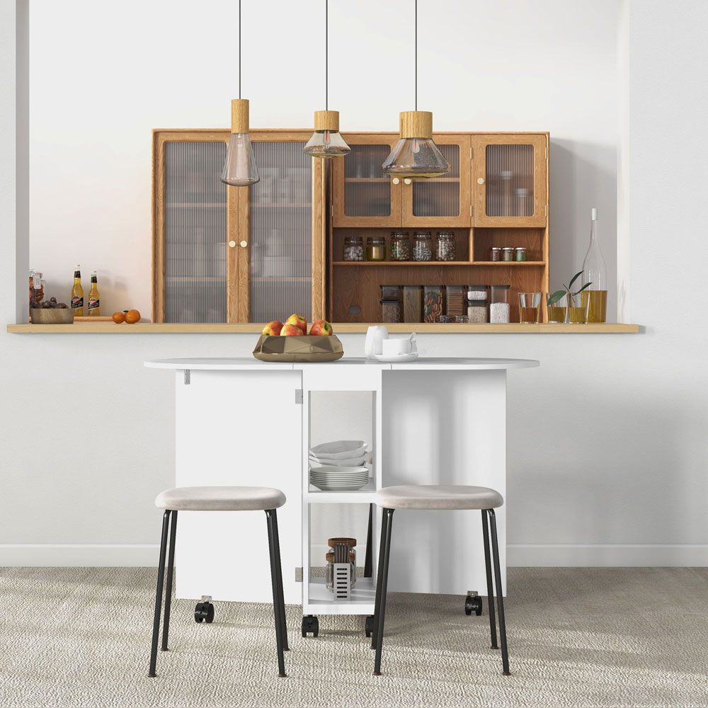 HOMCOM 4 Seater White Drop Leaf Dining Table with Storage Shelf Image 4