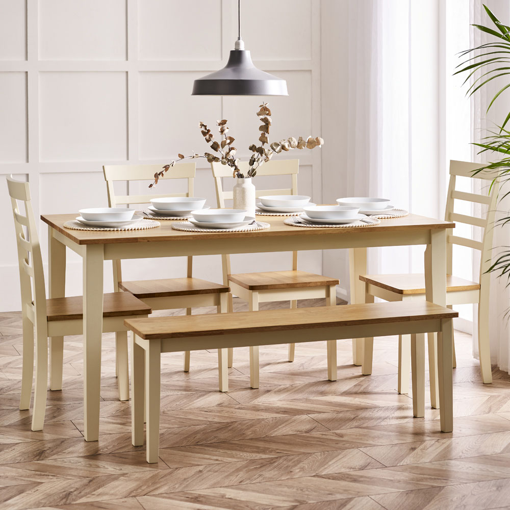 Furniturebox Salisbury Walton 6 Seater Dining Bench Set Cream Image 1