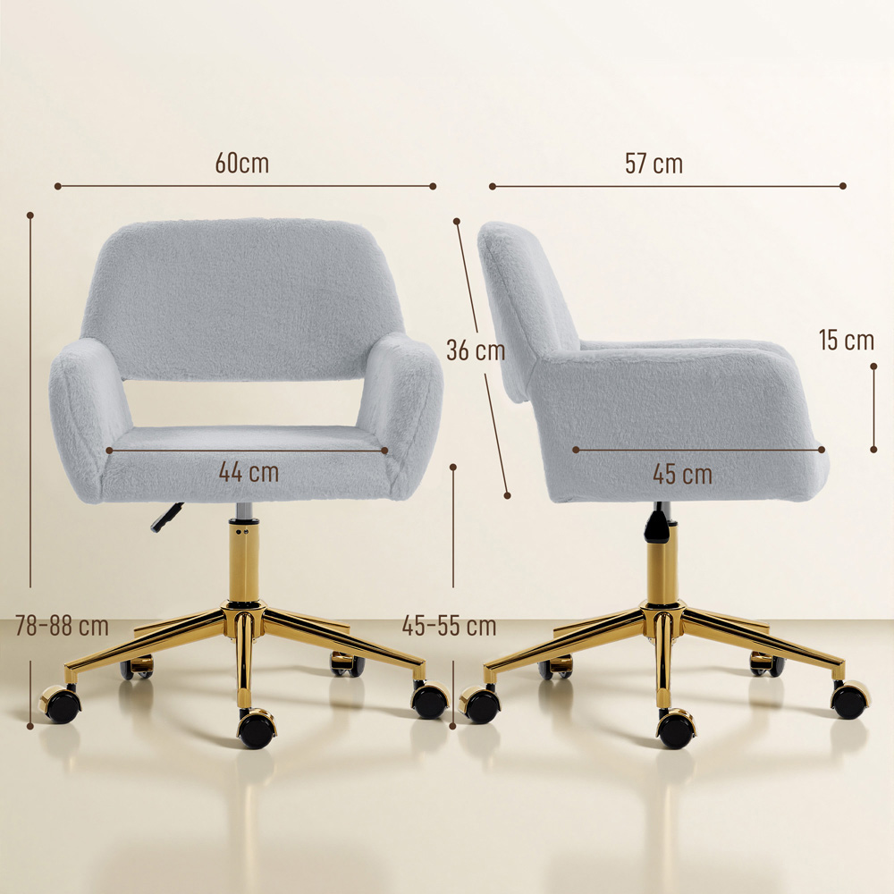 Portland Grey Faux Fur Height Adjustable Swivel Office Chair Image 9