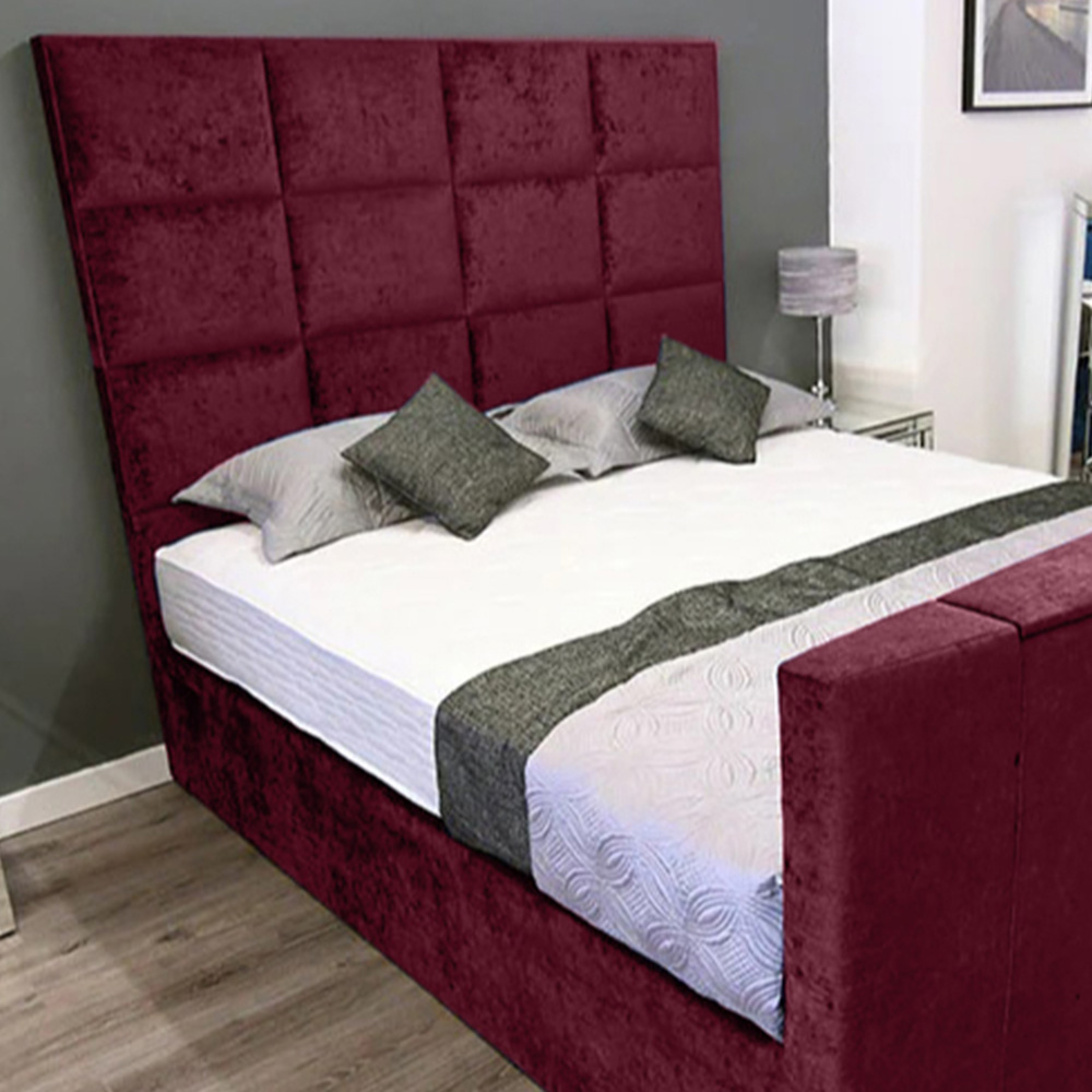 Eleganza Home Lurvi King Size Maroon Plush TV Bed Frame with Headboard and Footboard Image 2