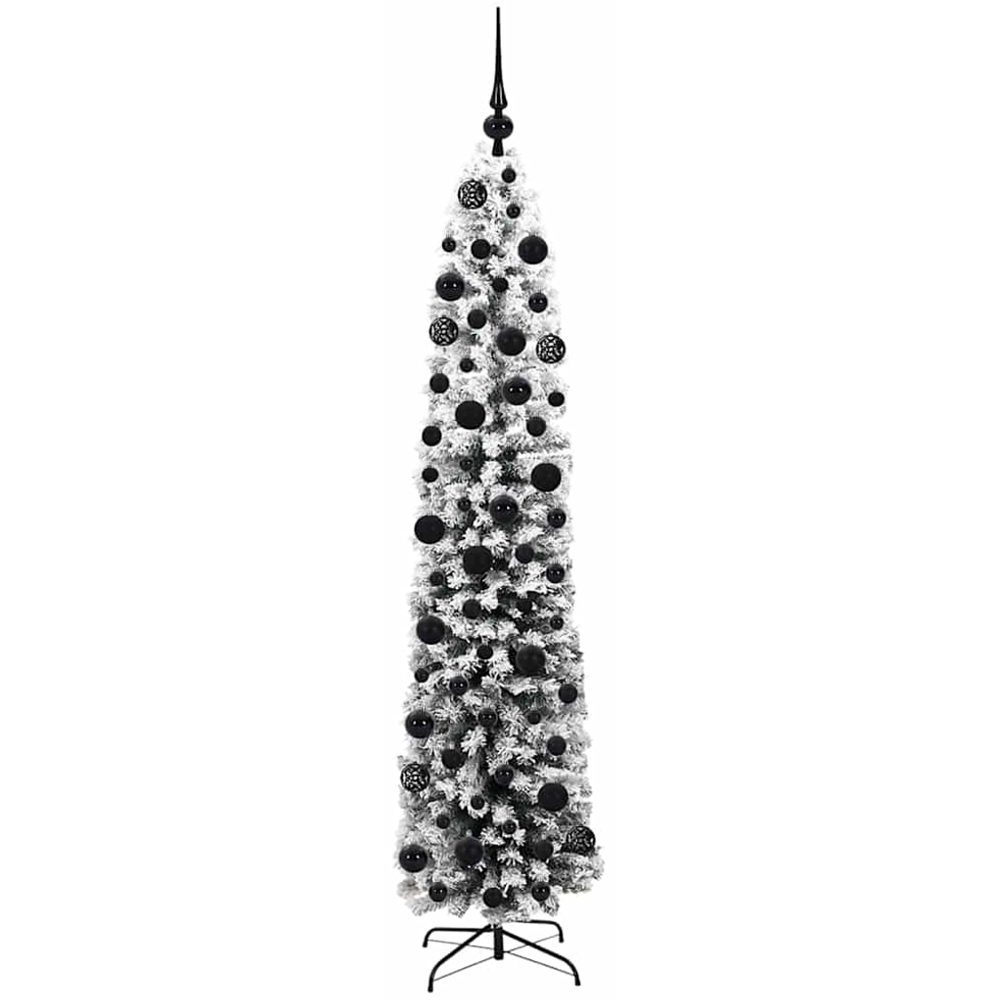 vidaXL Green Snow Flocked Artificial Christmas Tree with LEDs Black Decoration Ornaments 6ft Image 4