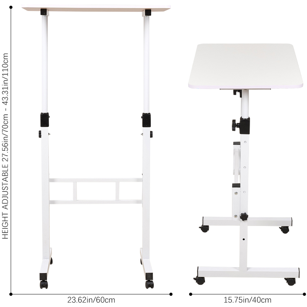 Living and Home White Height Adjustable Mobile Desk with Lockable Wheels Image 9