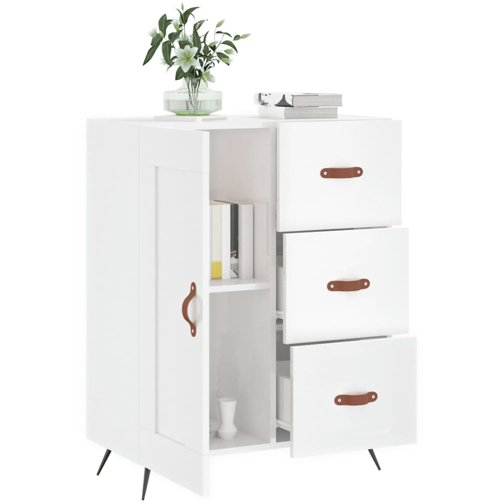 vidaXL Single Door 3 Drawer High Gloss White Sideboard Image 4