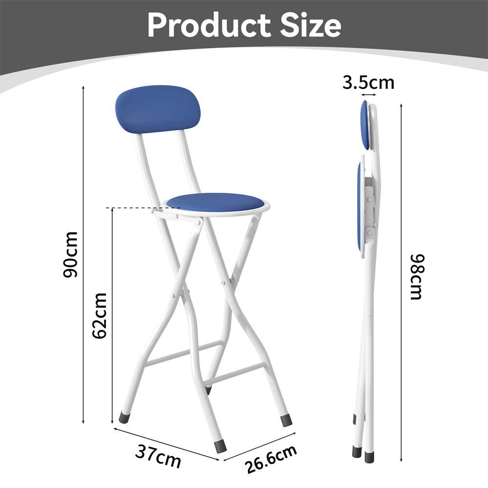Blue Padded Folding Bar Stool Set of 2 Image 5