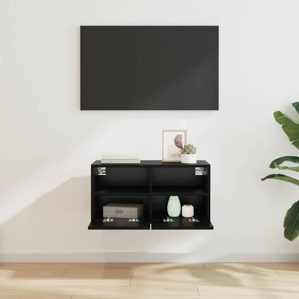 vidaXL 2 Door 2 Shelf Black Oak Wall Mounted TV Unit Image 9