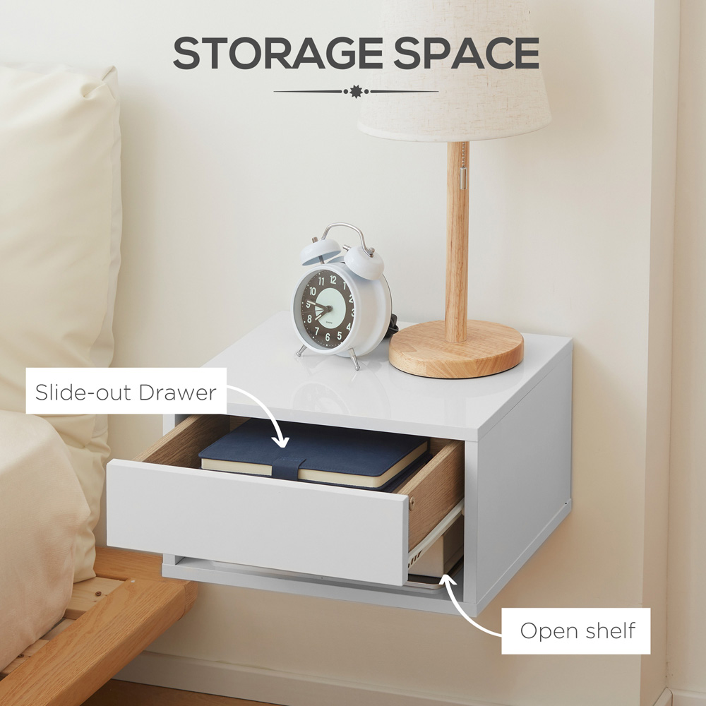 Portland Single Drawer Gloss White Wall Mounted Bedside Table Set of 2 Image 6