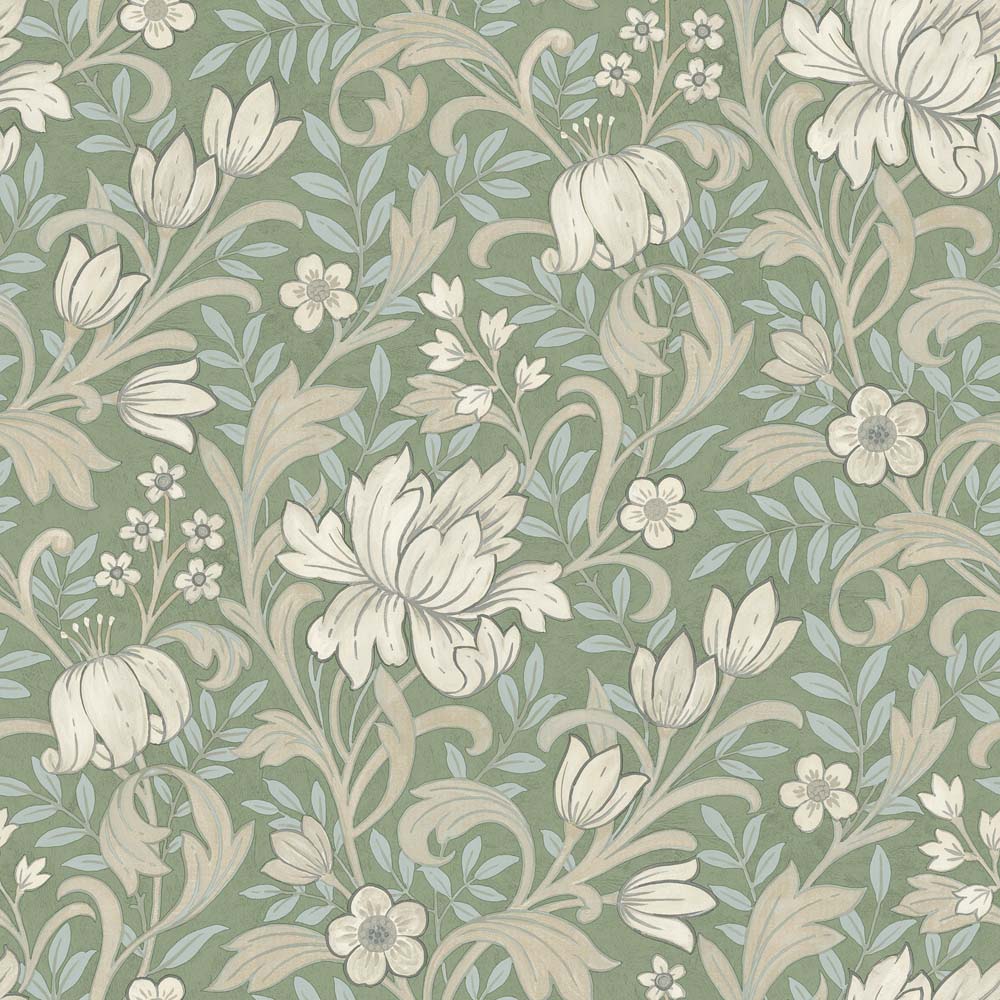 Grandeco Marian Vintage Art Nouveau Floral Trail Green Wallpaper Image 1