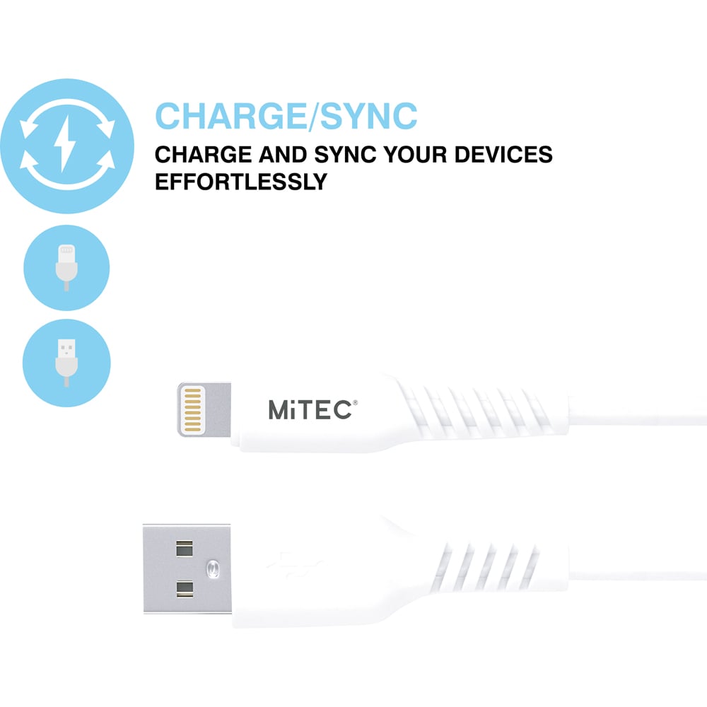 MiTEC MiPOWER White Lightning to USB-A Cable 2m Image 3