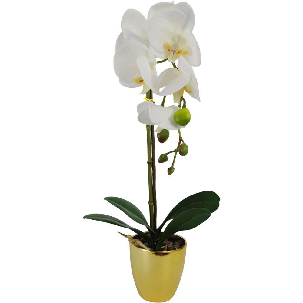 Leaf Dark White Orchid Artificial Plant with Gold Pot 46cm Image 1