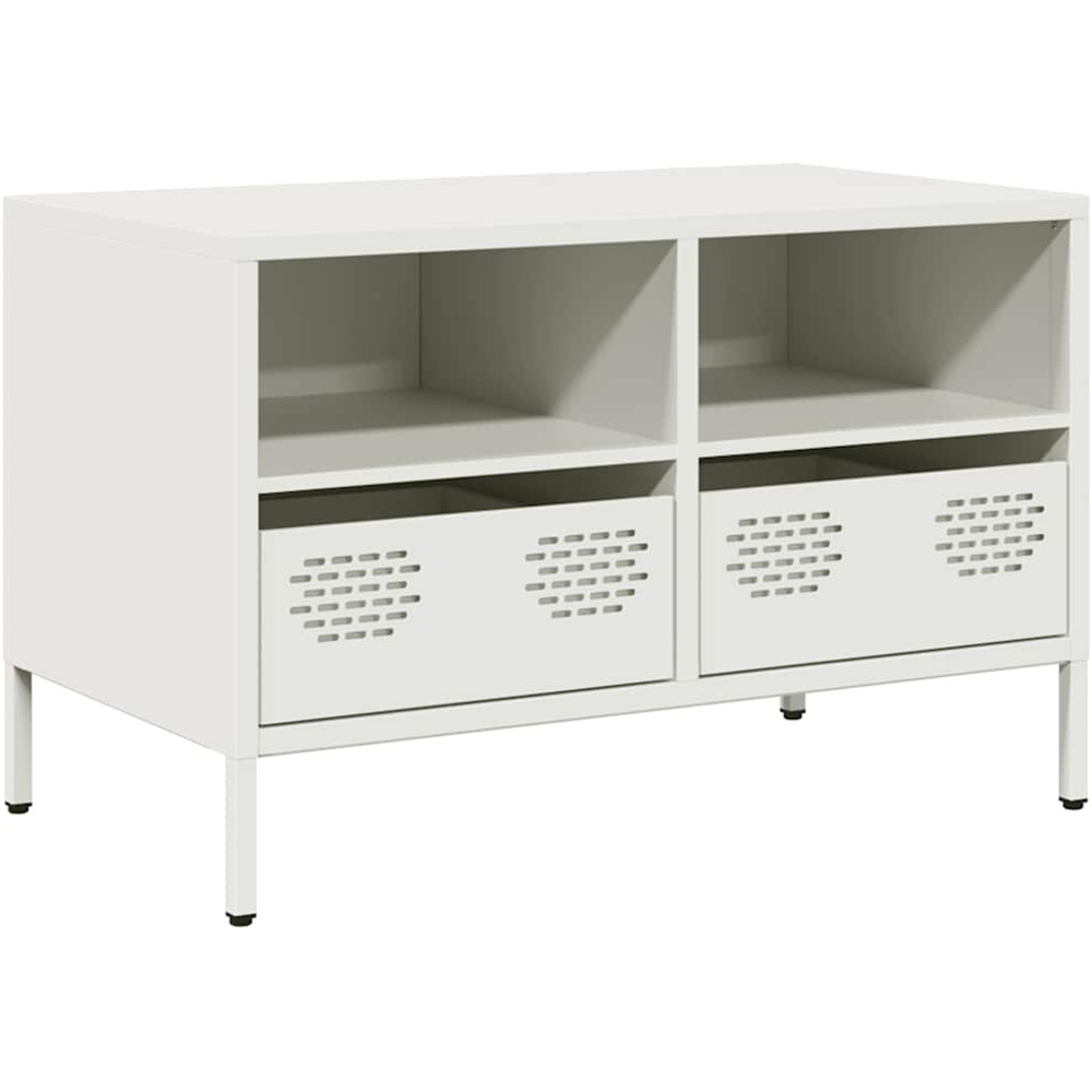 vidaXL 2 Drawer 2 Shelf White Steel Industrial Style TV Cabinet Image 2