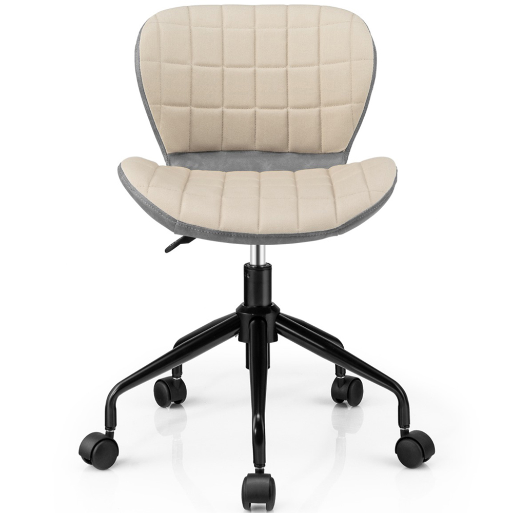 Costway Grey PU Leather Linen Fabric Adjustable Swivel Office Chair Image 3