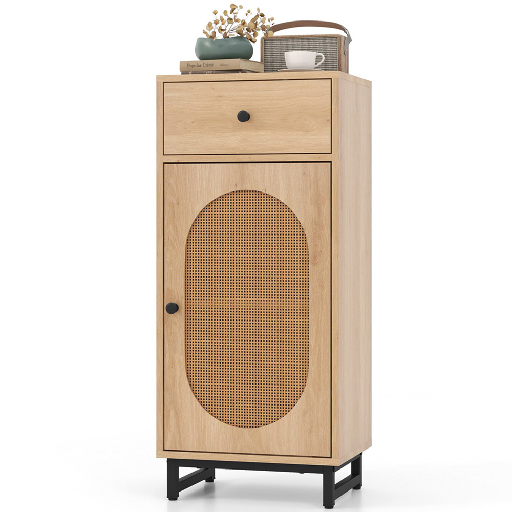 Costway Natural Single Door Single Drawer Storage Cabinet with Adjustable Foot Pads and Anti Toppling Kit Image 3