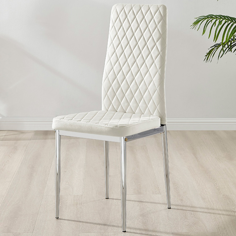 Furniturebox Valera Set of 4 Cream and Silver Velvet Dining Chair Image 1