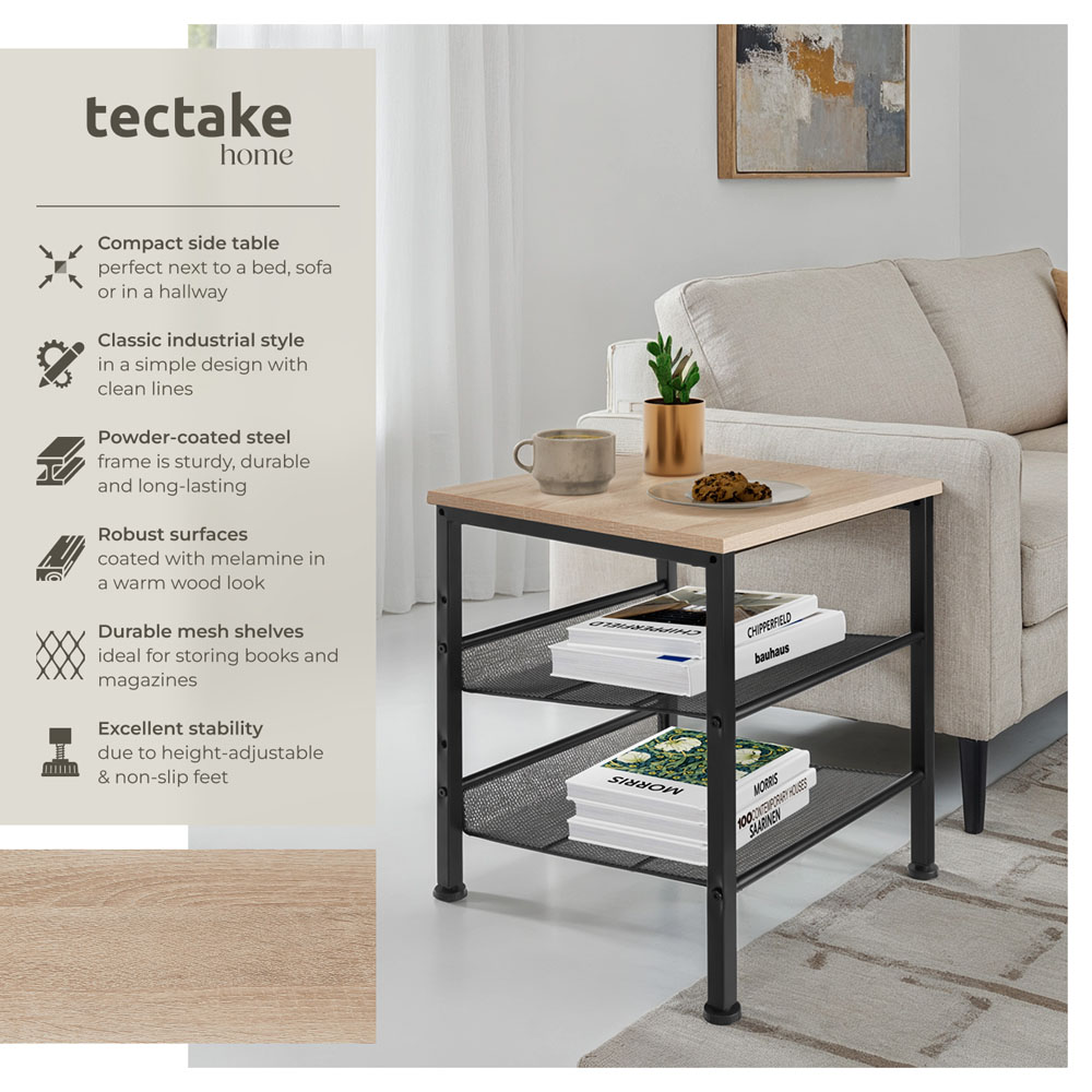 tectake Lincoln 2 Grid Shelf Oak Bedside Table Image 6