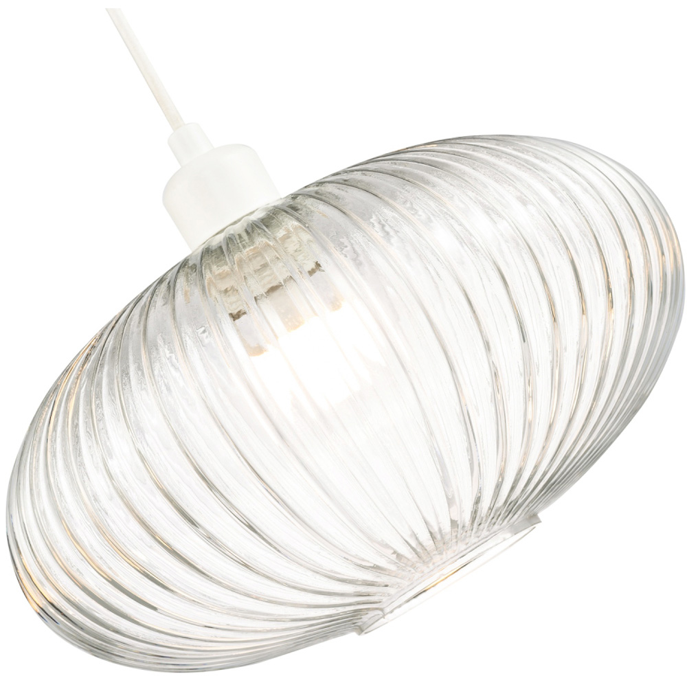 Happy Homewares Designer Clear Transparent Line Ribbed Glass Oval Pendant Shade Image 3