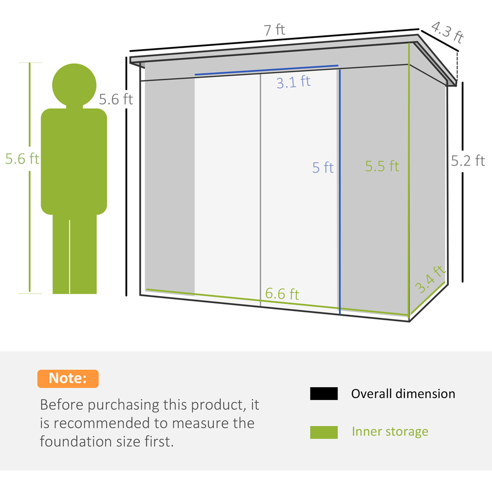 Outsunny Grey Metal Garden Shed with Sloped Roof and Air Vents Image 7