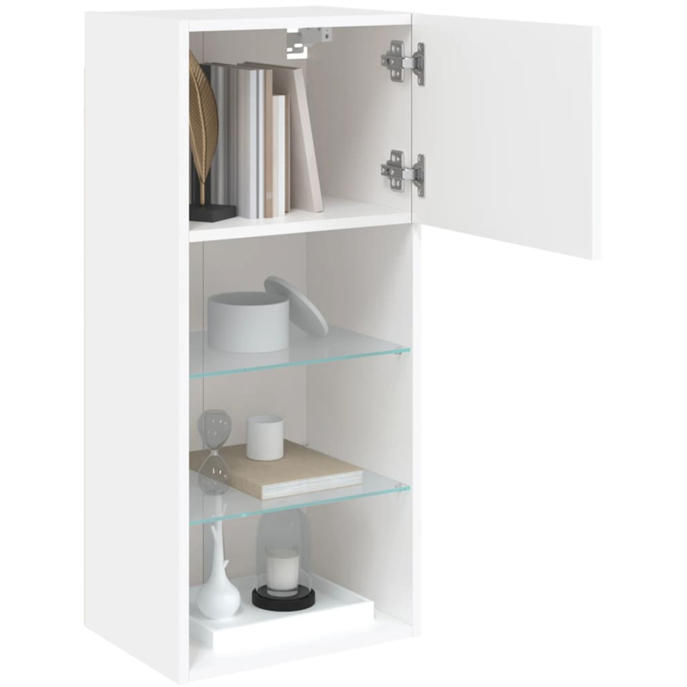 vidaXL Single Door 3 Shelf White Wooden TV Cabinet with LED Set of 2 Image 3