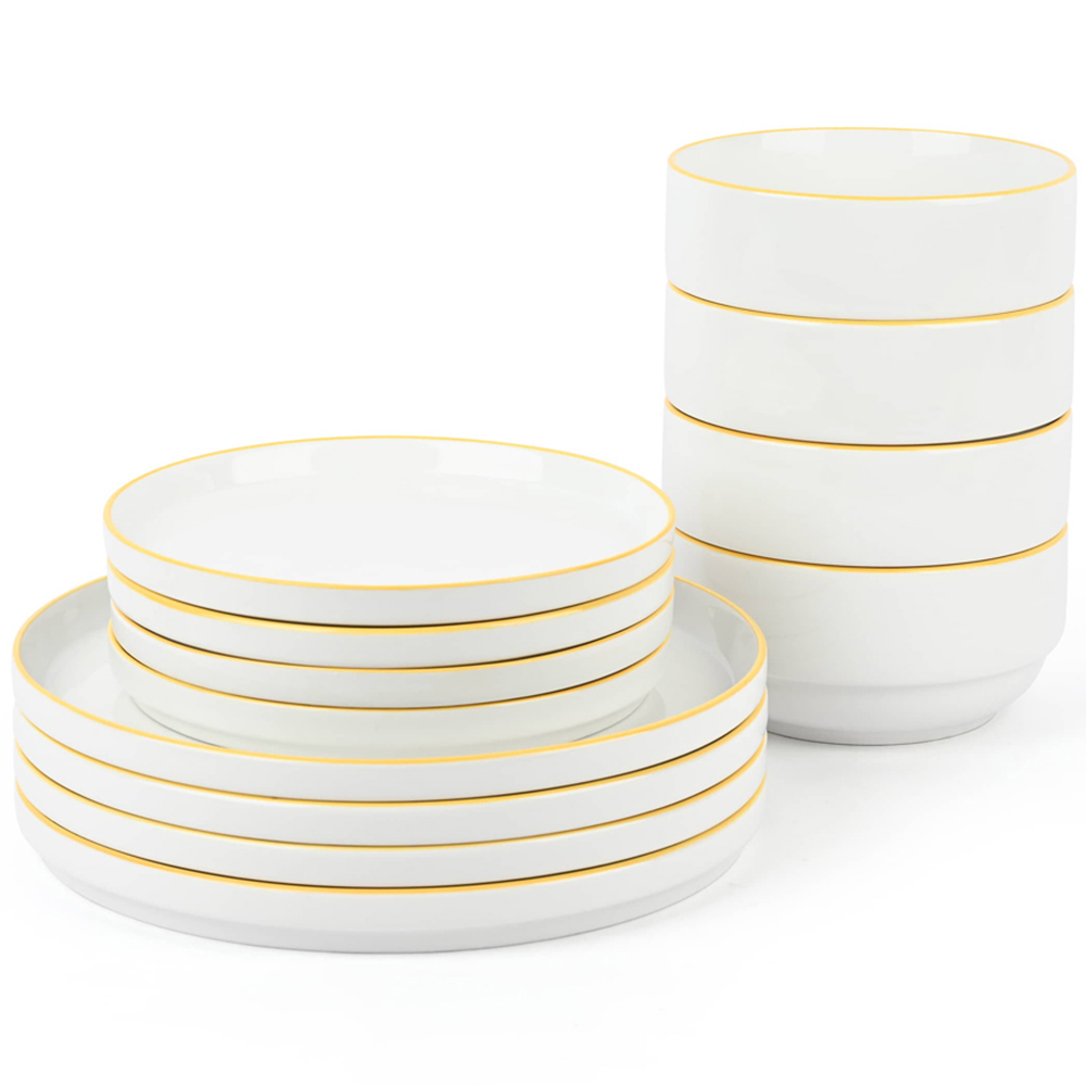 Waterside Yellow Rim White Stackable 12 Piece Dinner Set Image 7