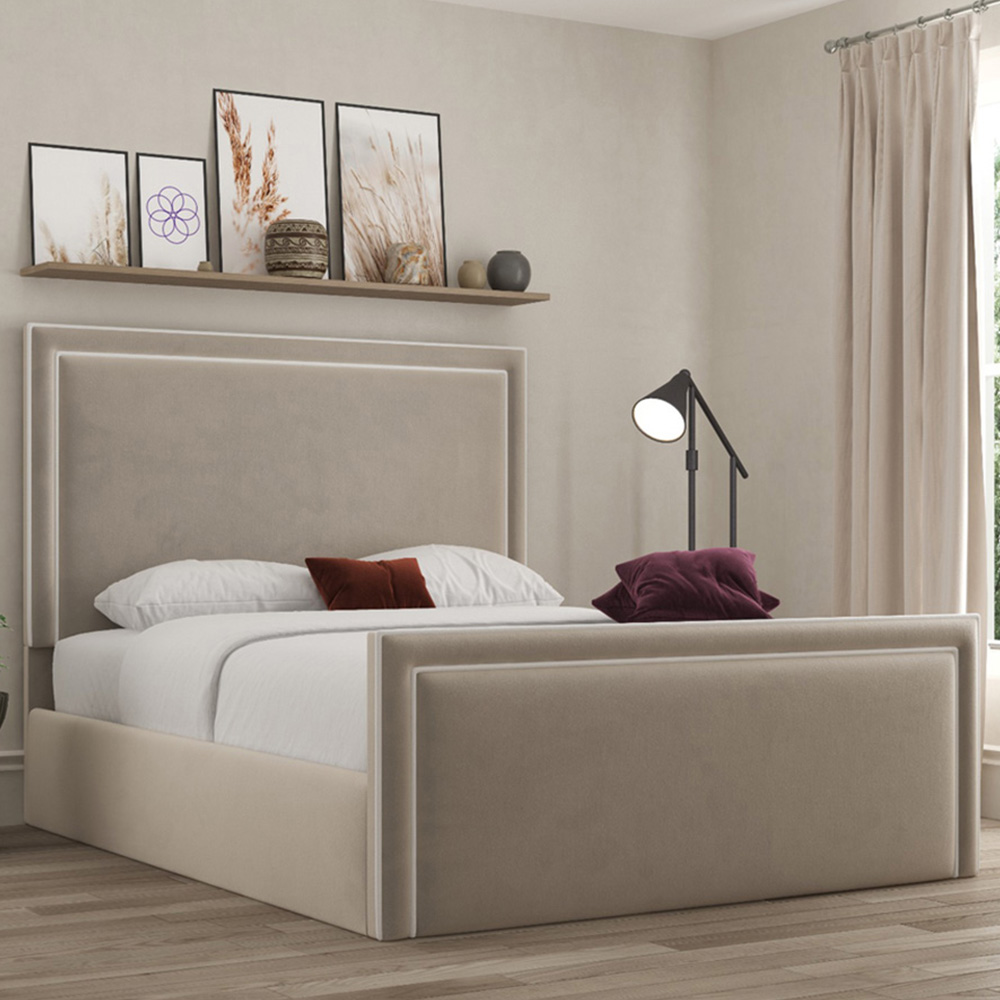 DS Living Verona Double Bistra Beige Piping Ottoman Bed Image 1