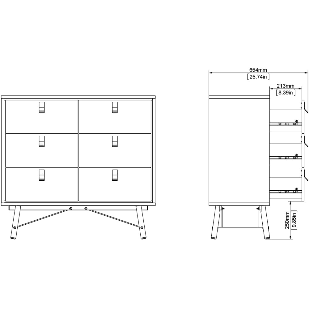 Florence Ry 6 Drawer Matt Black and Walnut Chest of Drawer Image 8