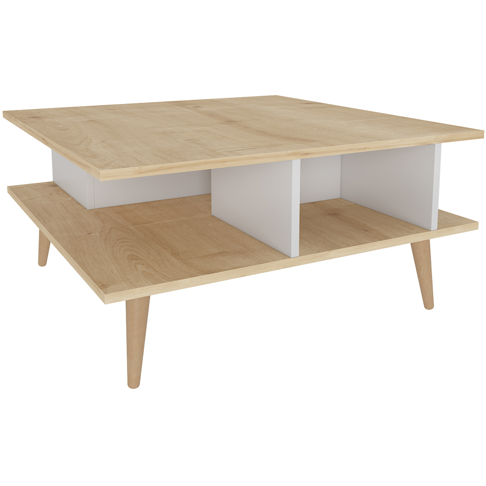 Decorotika Akya Oak and White Wide Coffee Table Image 2