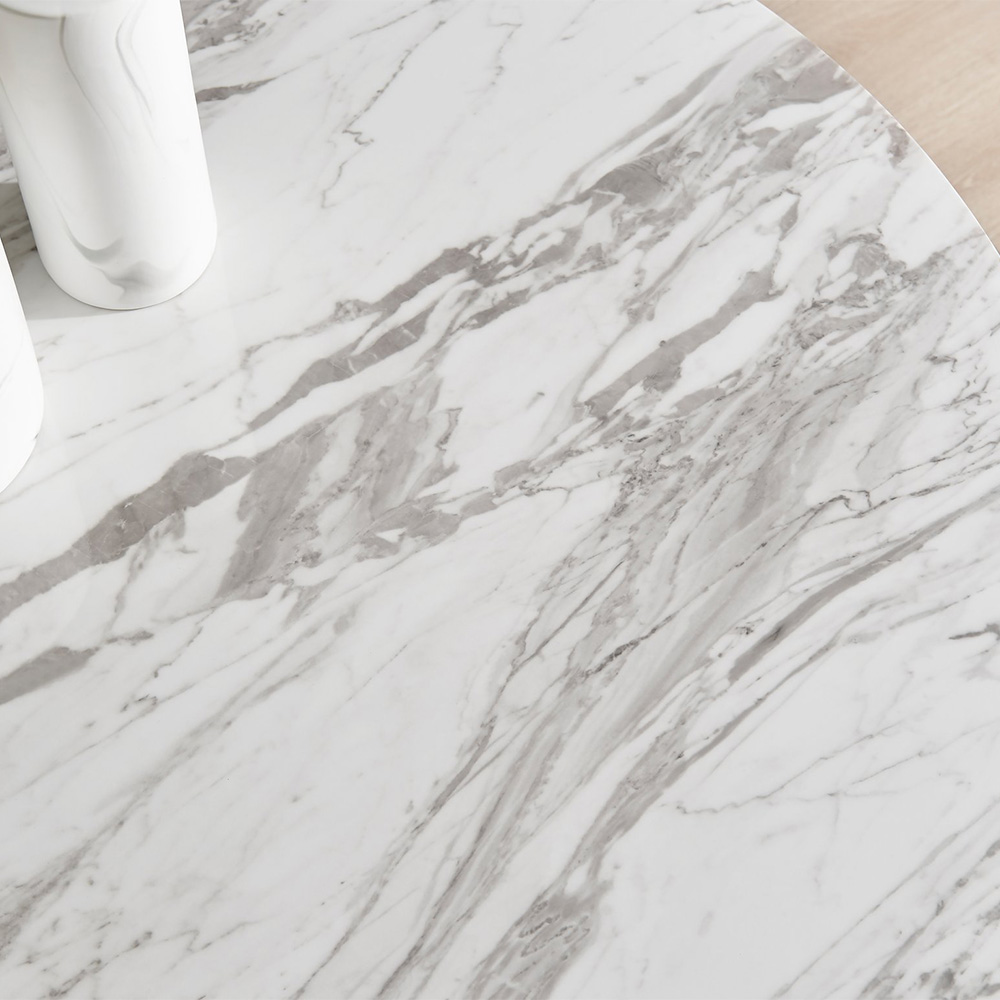 Furniturebox Arona Cesano Marble Effect 6 Seater Dining Set White Chrome and Navy Image 5